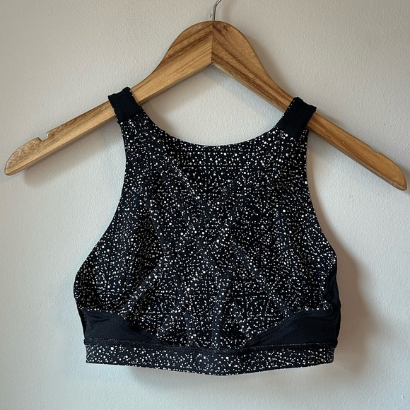 lululemon Free To Be Serene High Neck Bra Black White Speckle Size 4 - Picture 11 of 13